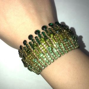 Green Statement Bracelet w/ Jewels & Crystals